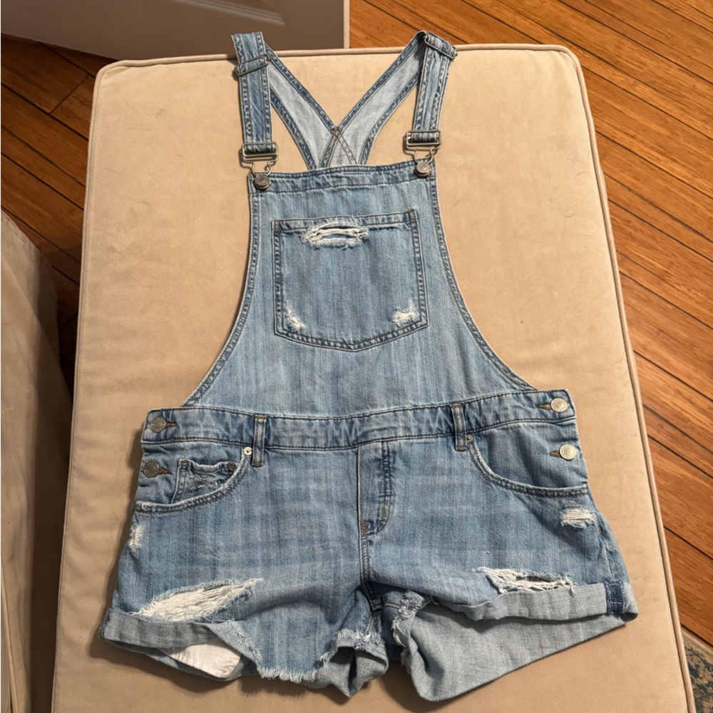 Garage Light Blue Distressed Denim Overalls